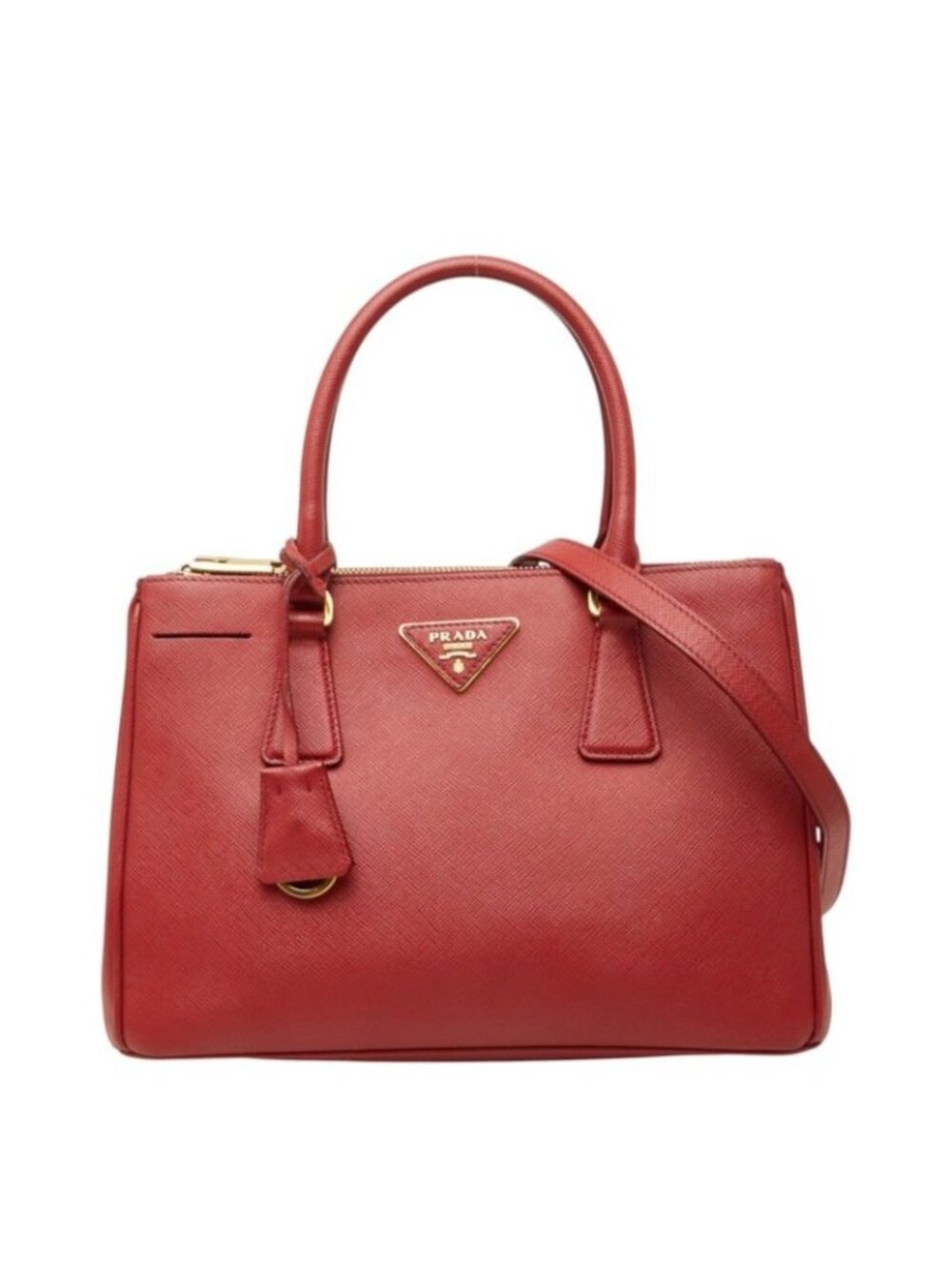 Prada Saffiano Galleria 2-Way Crossbody Shoulder Bag Red Leather